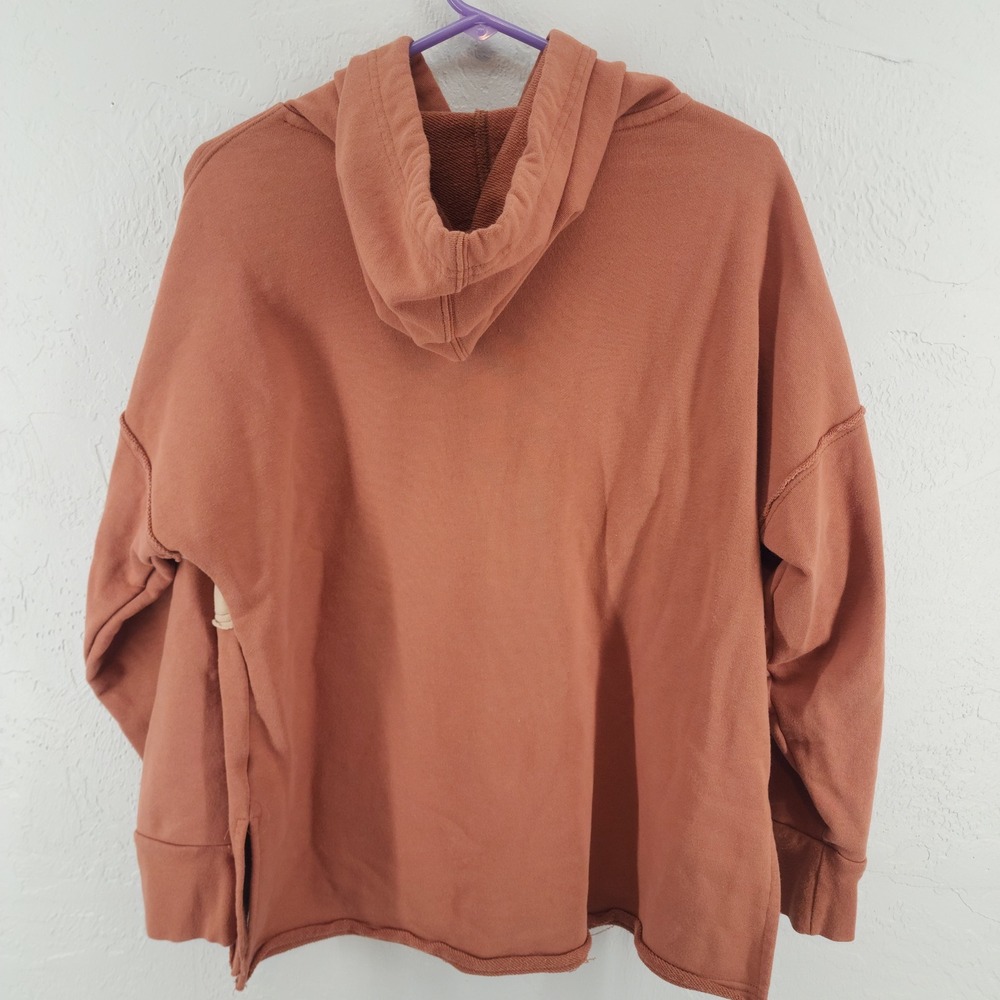 BKE Small | Womens Rust Brown Cream Colorblock Raw Hem Hoodie Sweatshirt - Picture 2 of 5